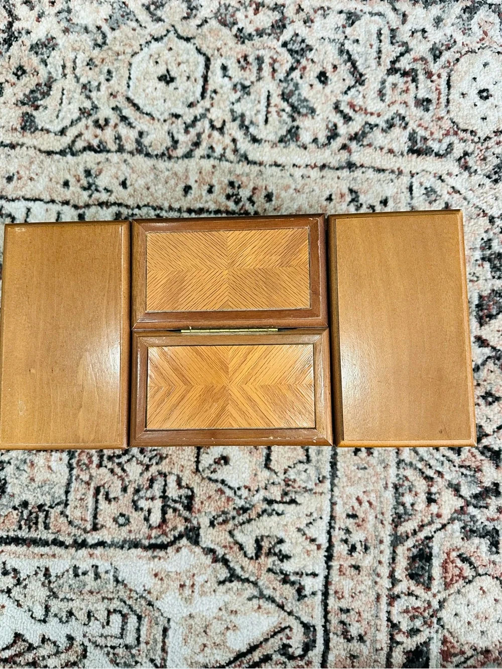 Wooden Jewelry Box with Carved Accents - Honey Brown